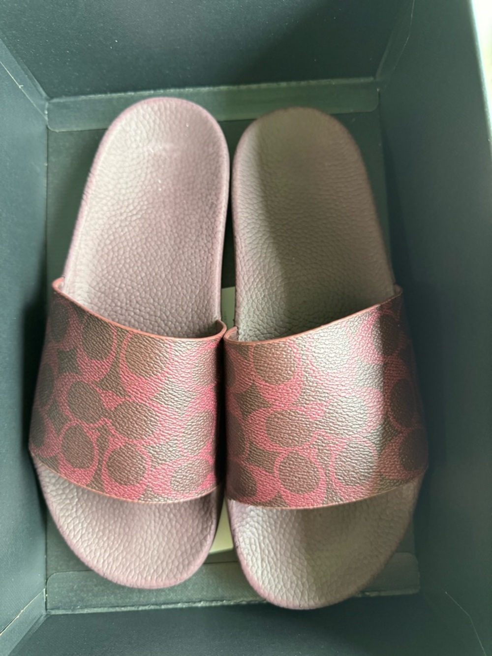 Coach Udele Patterned Slide Sandals in Deep Plum and Black - Picture 4 of 4